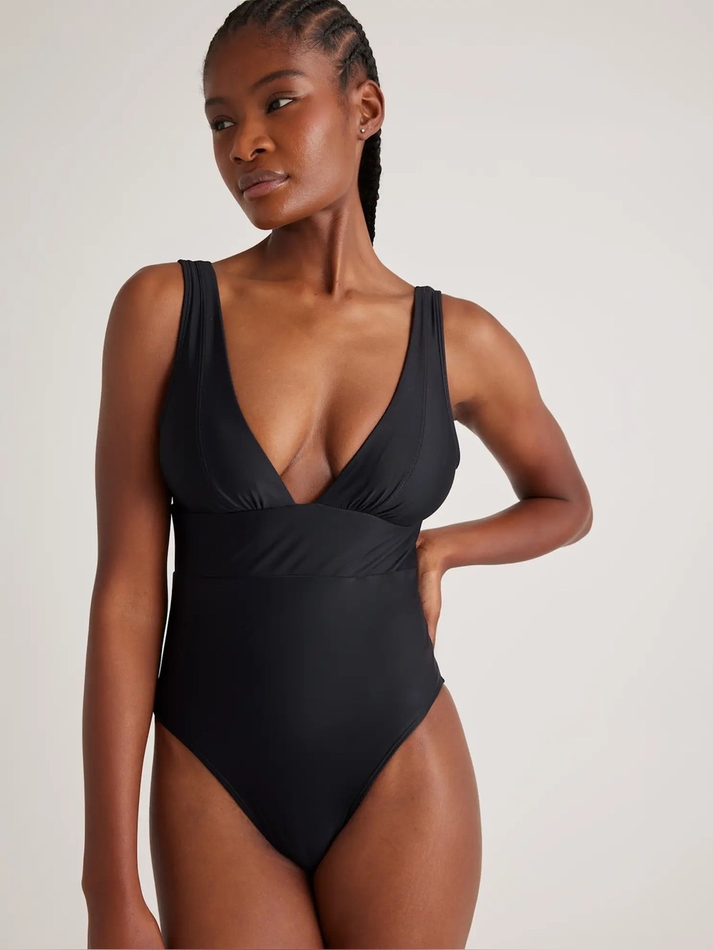 🆕 Quince Italian Plunge One-Piece Swimsuit Black Size M